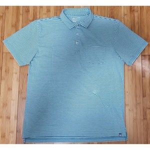 Peter Millar Polo Shirt Mens Medium Green Blue Tybee Striped Pocket Short Sleeve